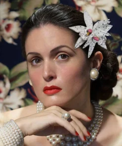 Nicoletta Carlone "Aphrodite" Rhinestone Embellished Orchid Hair Flower Pin