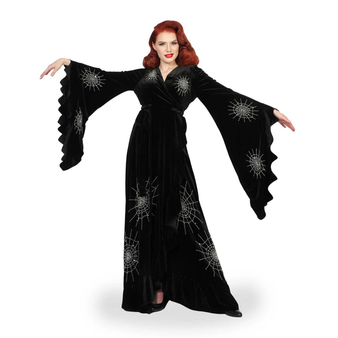 Nicoletta Carlone "Carlotta" Hand Embroidered Velvet Edwardian Style Spiderweb Robe 2 Nicoletta Carlone "Carlotta" Hand Embroidered Velvet Edwardian Style Spiderweb Robe