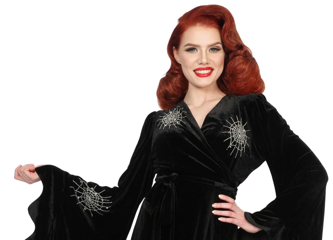 Nicoletta Carlone "Carlotta" Hand Embroidered Velvet Edwardian Style Spiderweb Robe 5 Nicoletta Carlone "Carlotta" Hand Embroidered Velvet Edwardian Style Spiderweb Robe