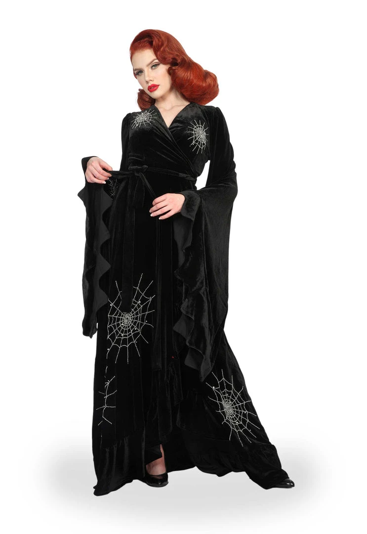 Nicoletta Carlone "Carlotta" Hand Embroidered Velvet Edwardian Style Spiderweb Robe 3 Nicoletta Carlone "Carlotta" Hand Embroidered Velvet Edwardian Style Spiderweb Robe