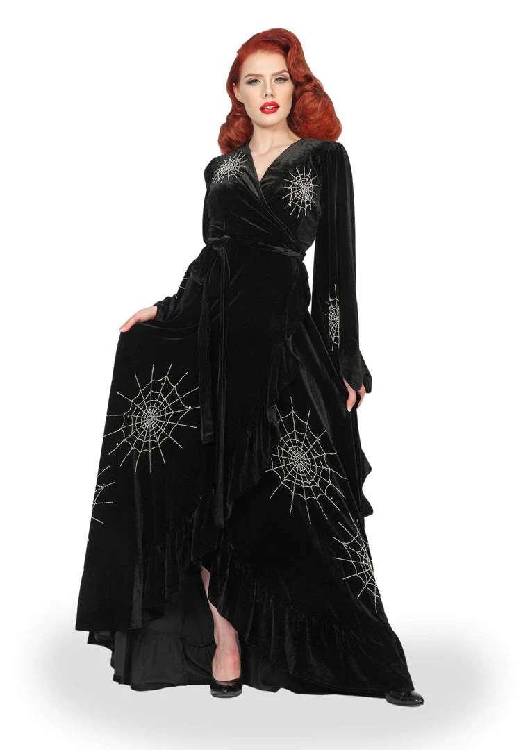 Nicoletta Carlone "Carlotta" Hand Embroidered Velvet Edwardian Style Spiderweb Robe 4 Nicoletta Carlone "Carlotta" Hand Embroidered Velvet Edwardian Style Spiderweb Robe