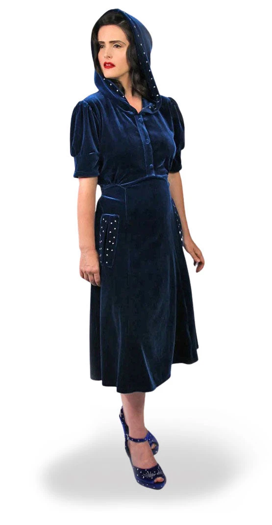 Nicoletta Carlone Shop "Noctis" 1930s Style Blue Velvet Hooded Stars Dress 5 Nicoletta Carlone Shop "Noctis" 1930s Style Blue Velvet Hooded Stars Dress