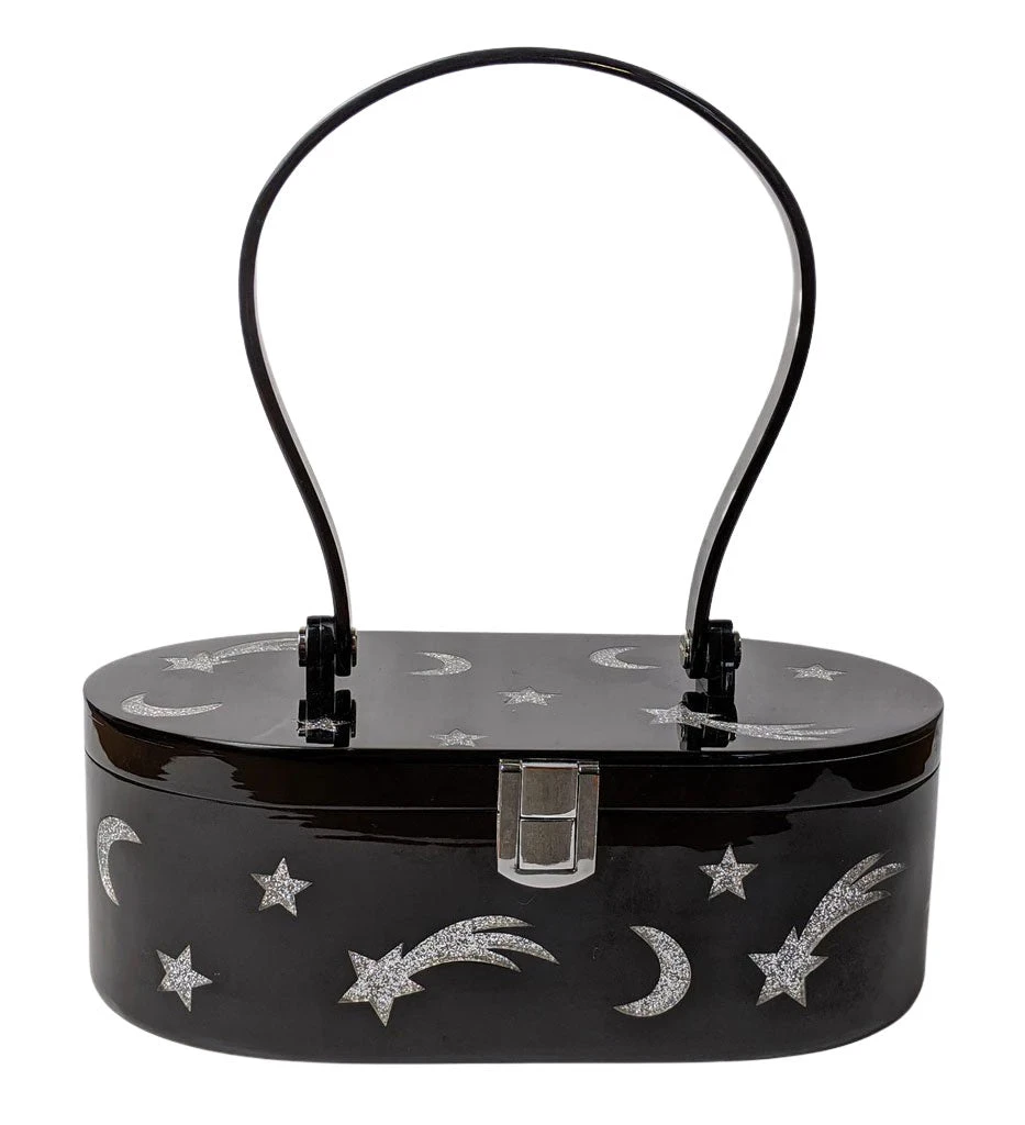 Nicoletta Carlone "Emma" Mid-Century Style Acrylic Purse - Black And Silver Shop Nicoletta Carlone "Emma" Mid-Century Style Acrylic Purse - Black And Silver Shop