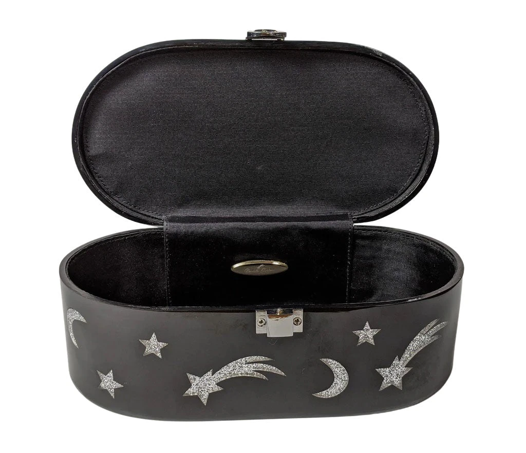 Nicoletta Carlone "Emma" Mid-Century Style Acrylic Purse - Black And Silver Shop Nicoletta Carlone "Emma" Mid-Century Style Acrylic Purse - Black And Silver Shop