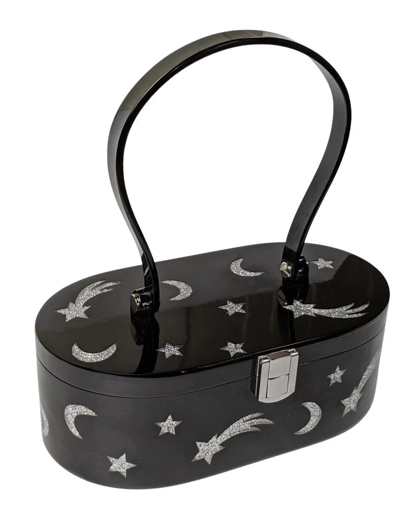 Nicoletta Carlone "Emma" Mid-Century Style Acrylic Purse - Black And Silver Shop Nicoletta Carlone "Emma" Mid-Century Style Acrylic Purse - Black And Silver Shop