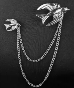 Nicoletta Carlone "Etienne" Silver-tone 1940's Style Swallows Brooch Pair