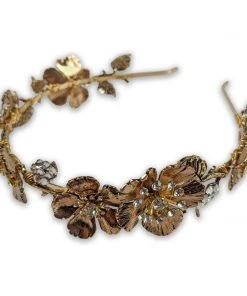 Nicoletta Carlone "Chione" Golden Flowers And Rhinestones Tiara Headwear & Hair Jewelery