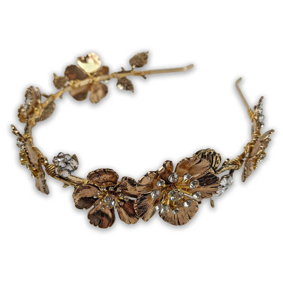 Nicoletta Carlone "Chione" Golden Flowers And Rhinestones Tiara Headwear & Hair Jewelery Nicoletta Carlone "Chione" Golden Flowers And Rhinestones Tiara Headwear & Hair Jewelery