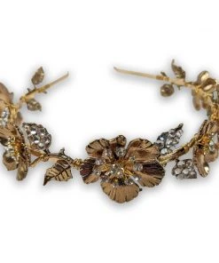 Nicoletta Carlone "Chione" Golden Flowers And Rhinestones Tiara Headwear & Hair Jewelery