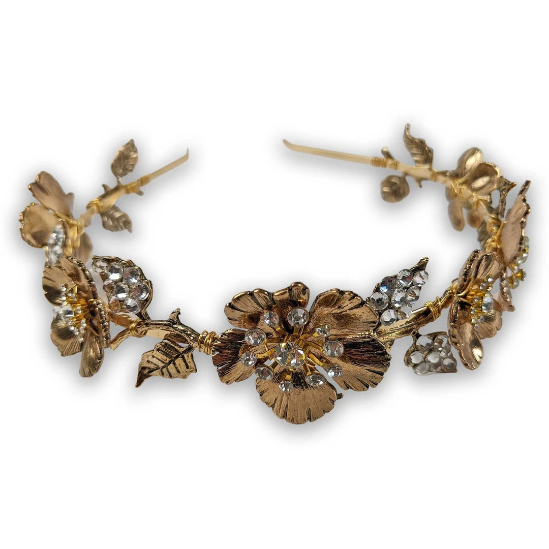Nicoletta Carlone "Chione" Golden Flowers And Rhinestones Tiara Headwear & Hair Jewelery Nicoletta Carlone "Chione" Golden Flowers And Rhinestones Tiara Headwear & Hair Jewelery
