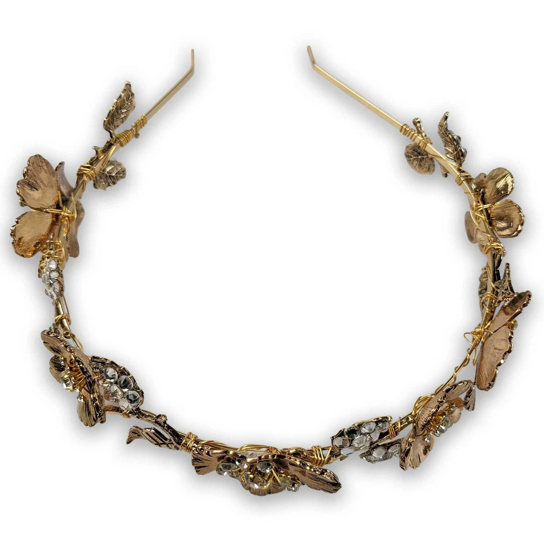 Nicoletta Carlone "Chione" Golden Flowers And Rhinestones Tiara Headwear & Hair Jewelery Nicoletta Carlone "Chione" Golden Flowers And Rhinestones Tiara Headwear & Hair Jewelery