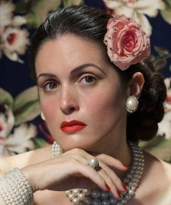 Nicoletta Carlone "Graziella" Rhinestone Embellished Pink Hair Flower Pin JEWELRY