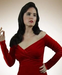 Nicoletta Carlone Shop "Ravenna" 1950s Mid Length Red Velvet Cocktail Dress